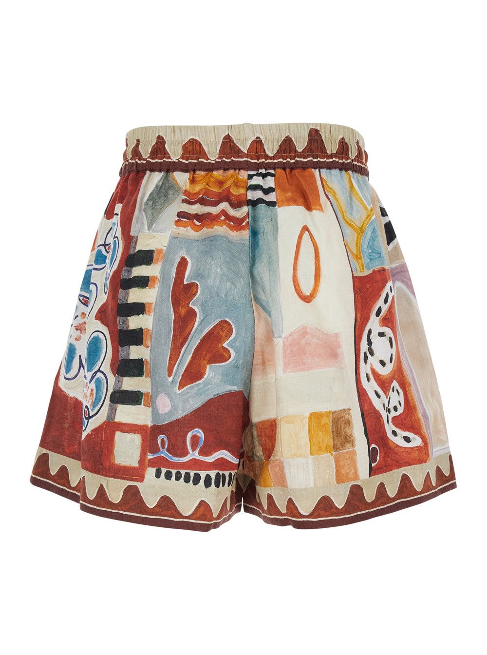 ALEMAIS 'Michelle' Multicolor Shorts with Drawstring Waist and All-Over Geometric Motif in Linen for Women Size 26" / US 2 / IT 38 - 2 Thumbnail
