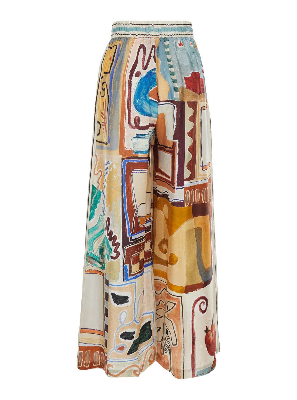 ALEMAIS 'Michelle' Multicolor Pants with Drawstring Waist and All-Over Geometric Motif in Silk for Women Size 26" / US 2 / IT 38 - 2 Thumbnail