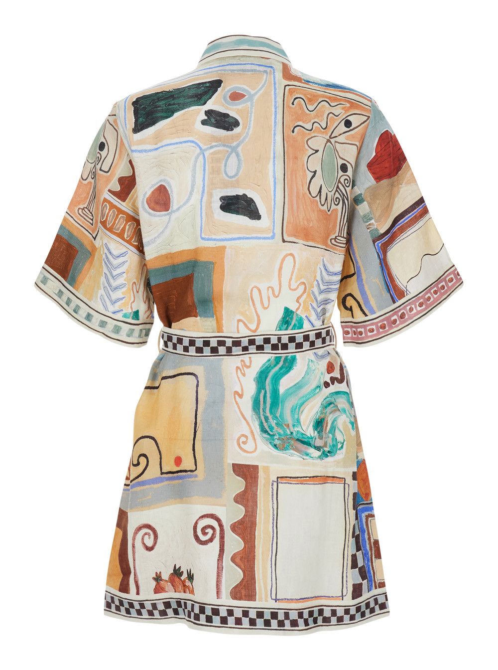 ALEMAIS 'Michelle' Multicolor Mini Dress with Classic Collar and All-Over Geometric Motif in Linen for Women Size M / US 6-8 / IT 42-44 - 2 Thumbnail