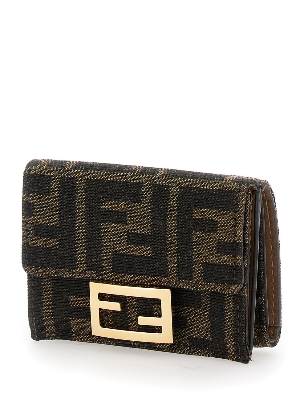 'Micro Baguette' Brown Trifold Wallet in FF Fabric Woman