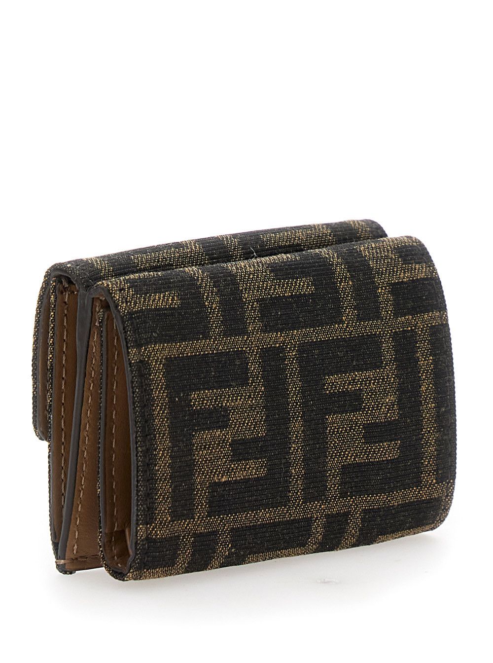 'Micro Baguette' Brown Trifold Wallet in FF Fabric Woman