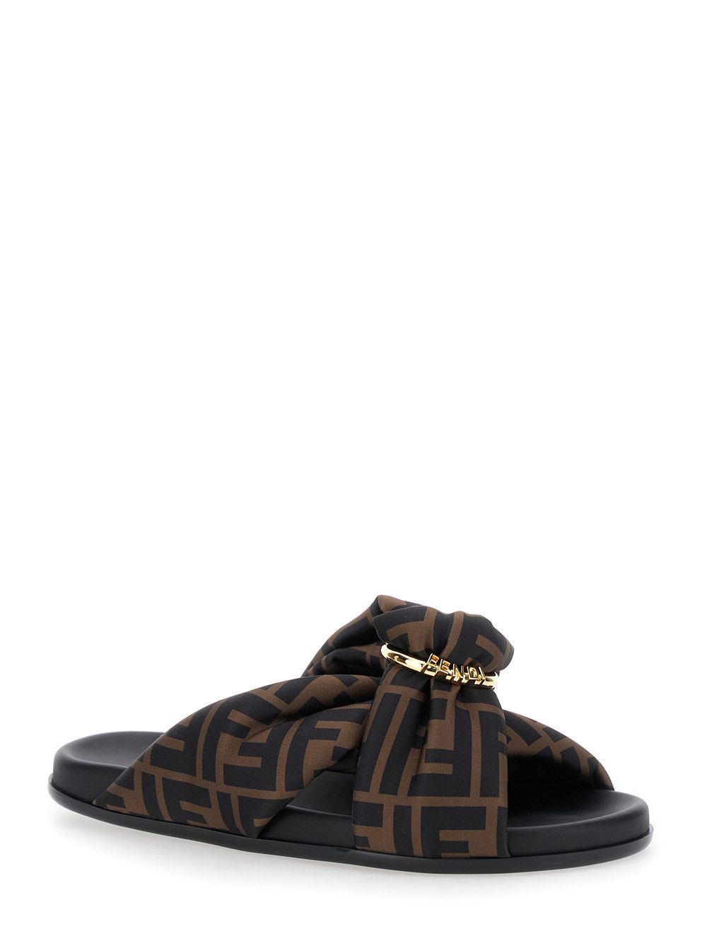 Fendi Brown Feel Slide Sandals with Double Padded Strap and FF Motif in Tech Fabric for Women Size US 10 / IT 40 - 2 Thumbnail