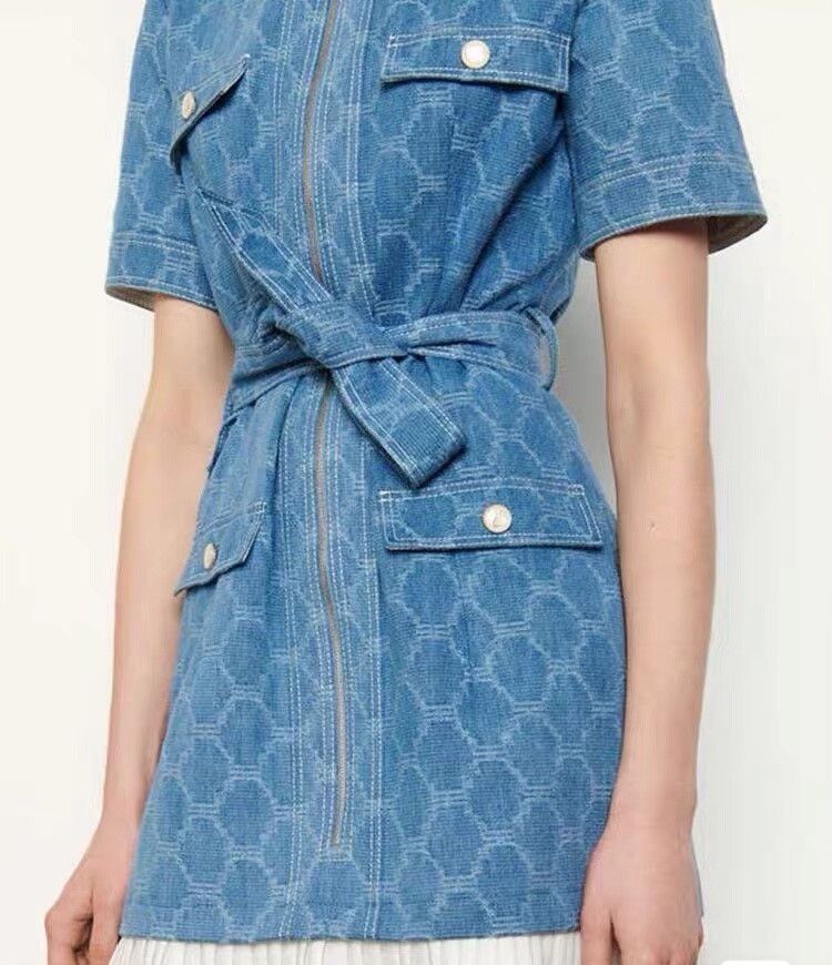Sandro Pleated Denim Dress with Belt Size XS / US 0-2 / IT 36-38 - 7 Thumbnail