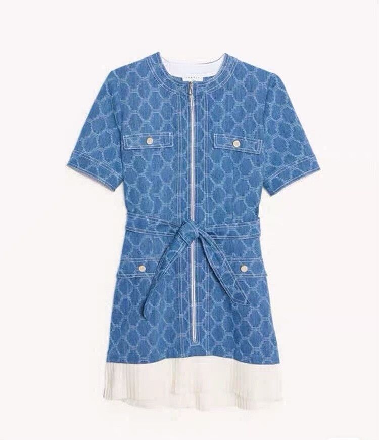 Sandro Pleated Denim Dress with Belt Size XS / US 0-2 / IT 36-38 - 5 Thumbnail