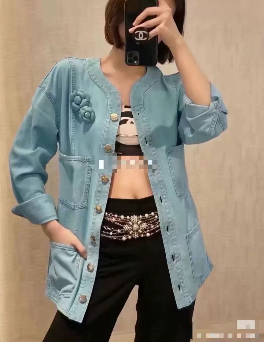 Chanel Chanel Camellia Denim Jacket with Brooch Size S / US 4 / IT 40 - 7 Thumbnail