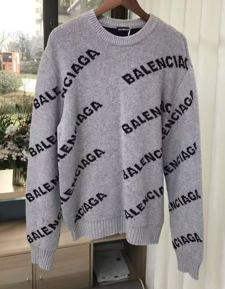 Balenciaga Balenciaga Gray Logo Knit Sweater M Size US M / EU 48-50 / 2 - 2 Thumbnail
