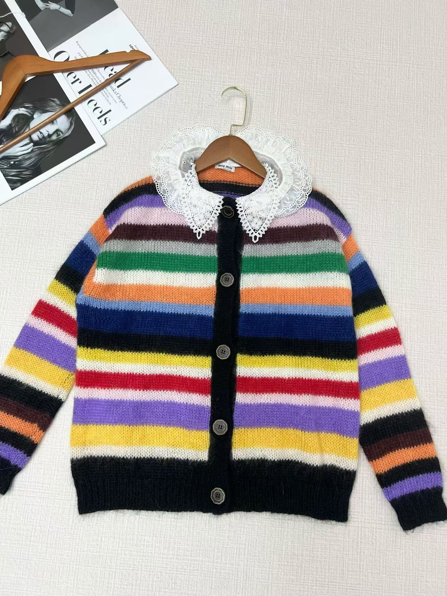 Miu Miu Miu Miu Color-Blocked Lace Collar Cardigan Size XS / US 0-2 / IT 36-38 - 2 Thumbnail