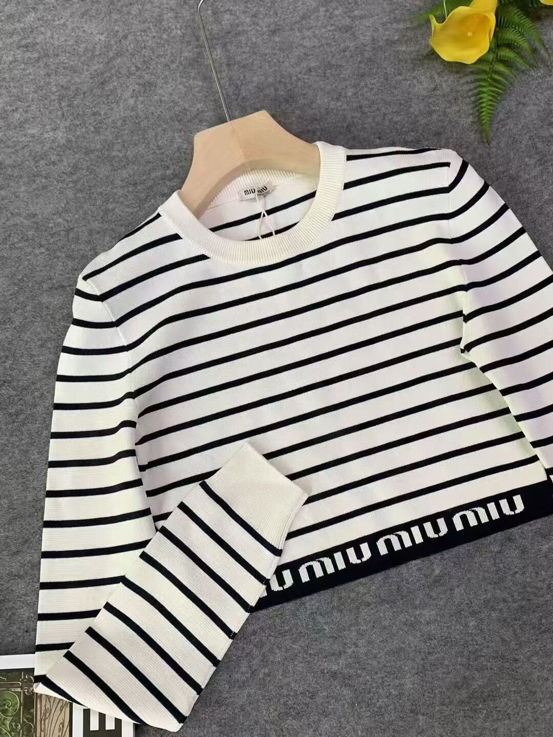 Miu Miu Miu Miu Striped Logo Knit Top Size S / US 4 / IT 40 - 2 Thumbnail