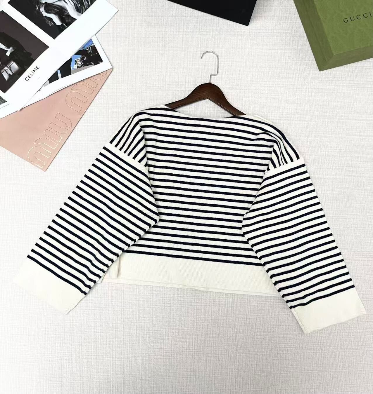 Celine Celine Black and White Striped Knit Sweater Size L / US 10 / IT 46 - 2 Thumbnail