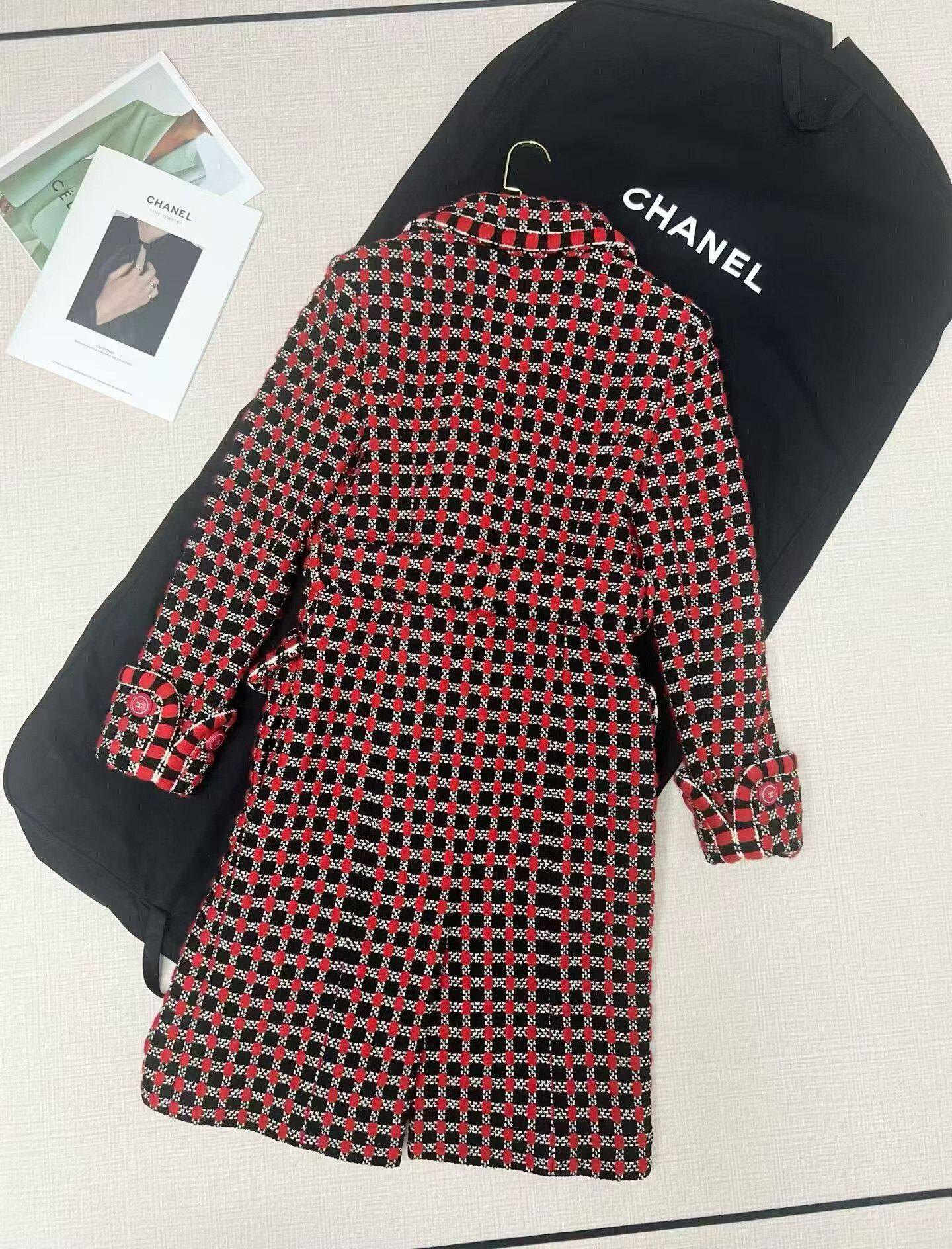 Chanel Chanel Red Black Plaid Long Coat Size XS / US 0-2 / IT 36-38 - 2 Thumbnail