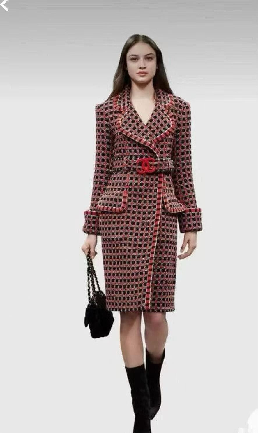 Chanel Chanel Red Black Plaid Long Coat Size XS / US 0-2 / IT 36-38 - 5 Thumbnail