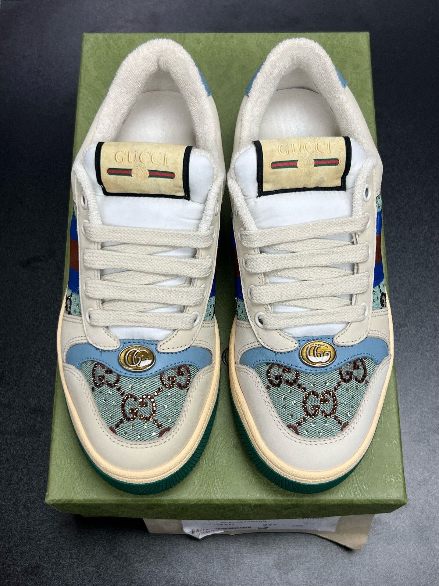 Gucci Gucci GG Enamel Sneakers Crystal White Blue Size US 5.5 / EU 38 - 3 Thumbnail