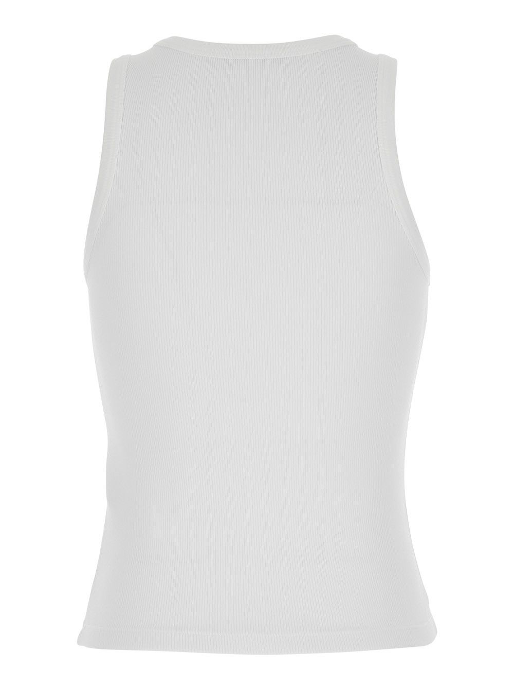 White Sleeveless Top with Logo Lettering on the Front in Cotton Stretch Woman
