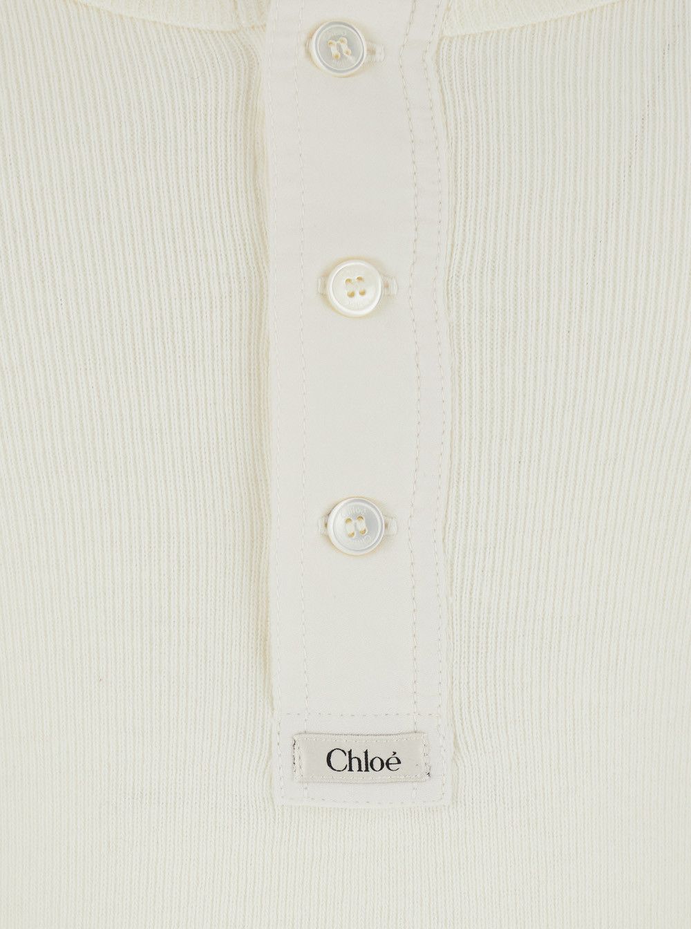Chloe White Long Sleeve T-Shirt with Logo Patch on the Front In Ribbed Knit Cotton for Women Size S / US 4 / IT 40 - 3 Thumbnail
