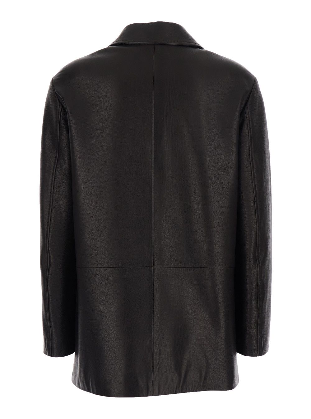 Tagliatore Brown Jacket with Notched Collar and Two Flap Pockets on the Front in Grained Dark Leather for Women Size M / US 6-8 / IT 42-44 - 2 Thumbnail