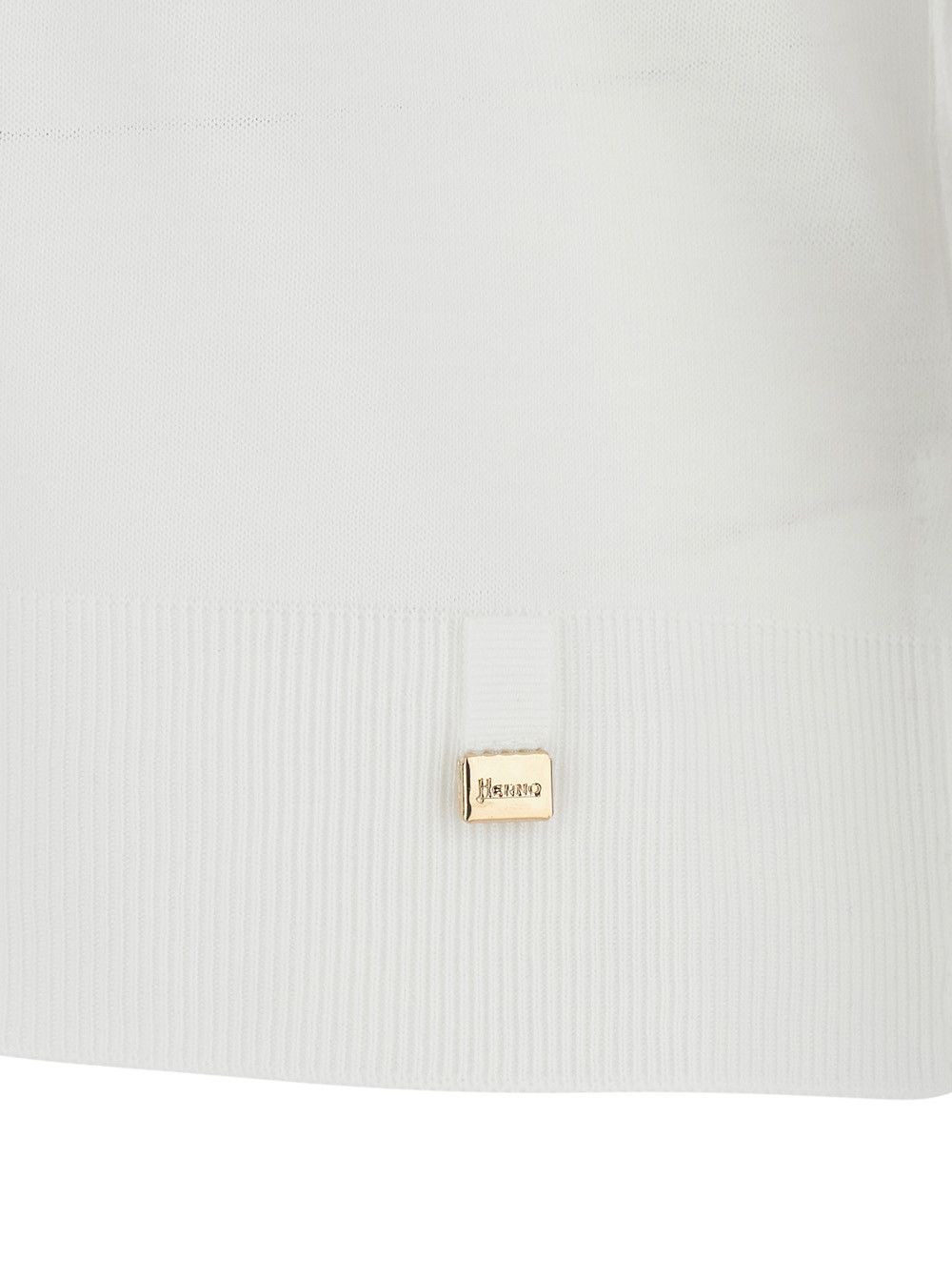 Herno Round Neck T-Shirt with Logo Plate on the Front in Cotton Blend White Women Size M / US 6-8 / IT 42-44 - 3 Thumbnail
