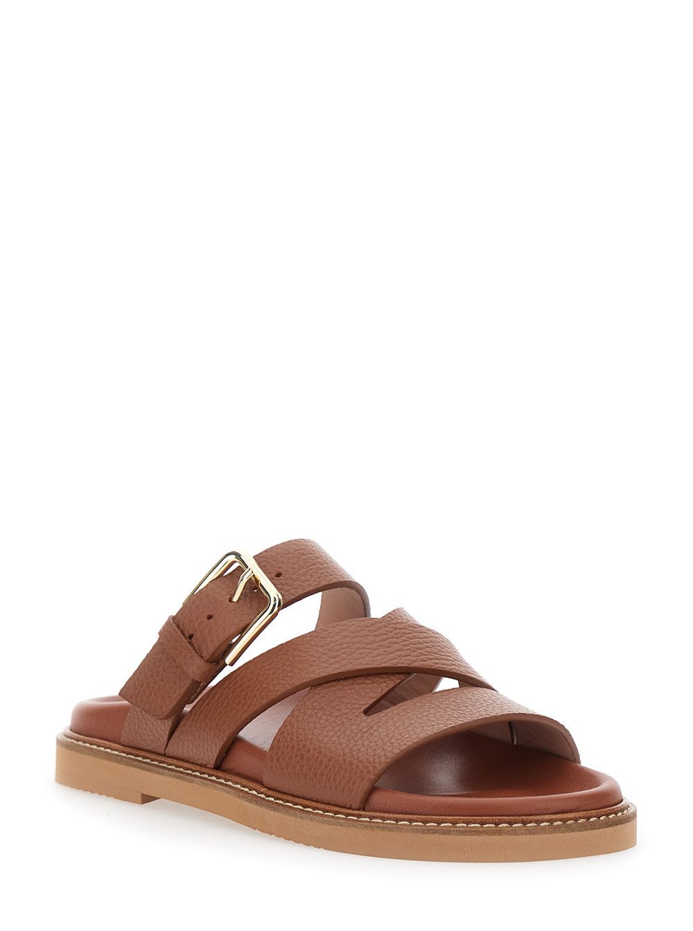 Pollini Brown Leather Open Toe Sandals with Buckle Closure for Women Size US 10 / IT 40 - 2 Thumbnail