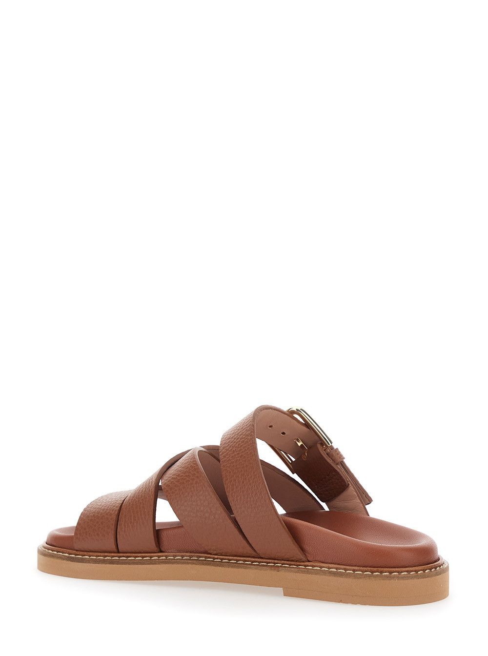 Pollini Brown Leather Open Toe Sandals with Buckle Closure for Women Size US 10 / IT 40 - 3 Thumbnail