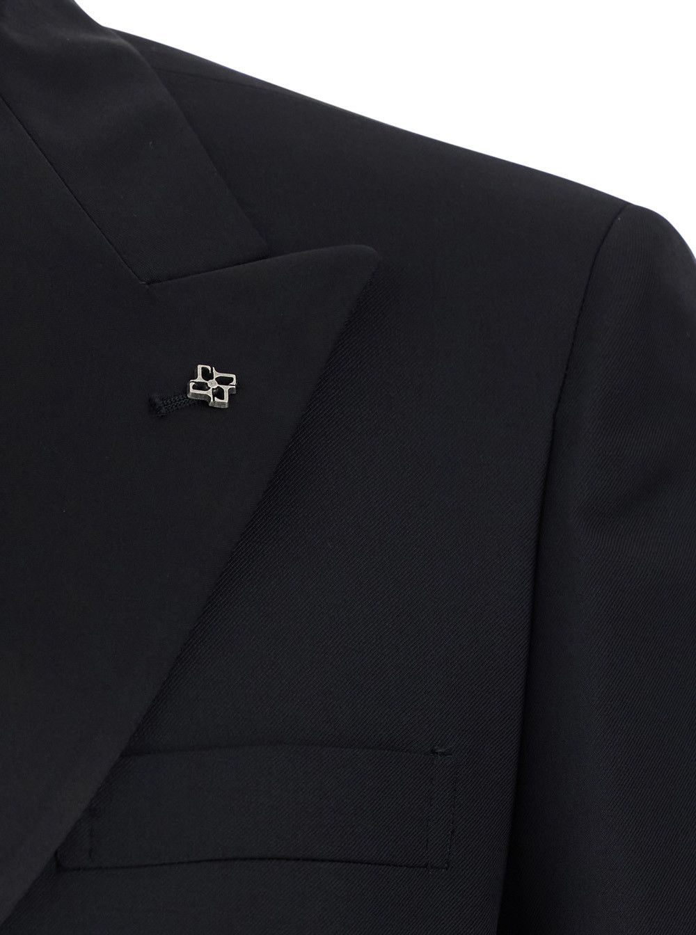 Tagliatore Black Double-breasted Suit with Peak Revers in Wool for Men Size US XL / EU 56 / 4 - 3 Thumbnail