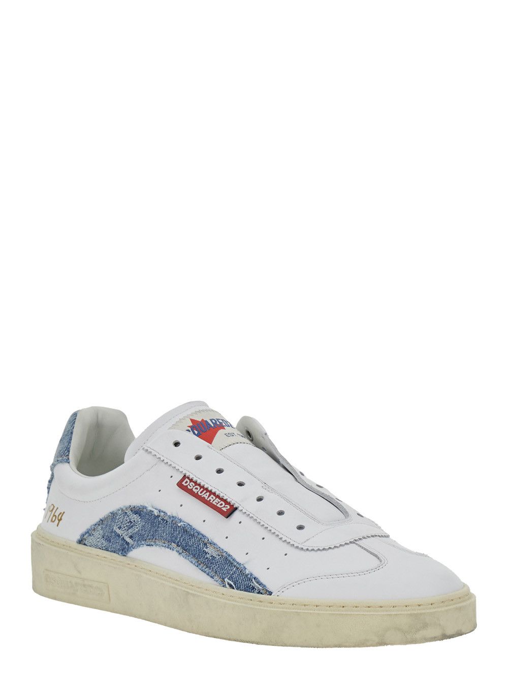 Dsquared2 Low Top Sneaker 'DSQUARED2' with Denim Inserts and Worn Leather Design for Men Size US 9 / EU 42 - 2 Thumbnail