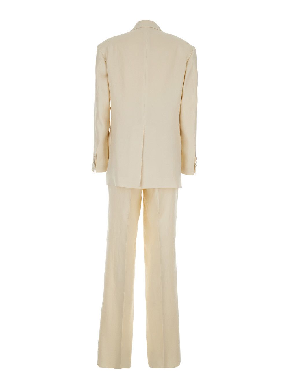 White Double-Breasted Suit with Notched Revers in Linen Woman