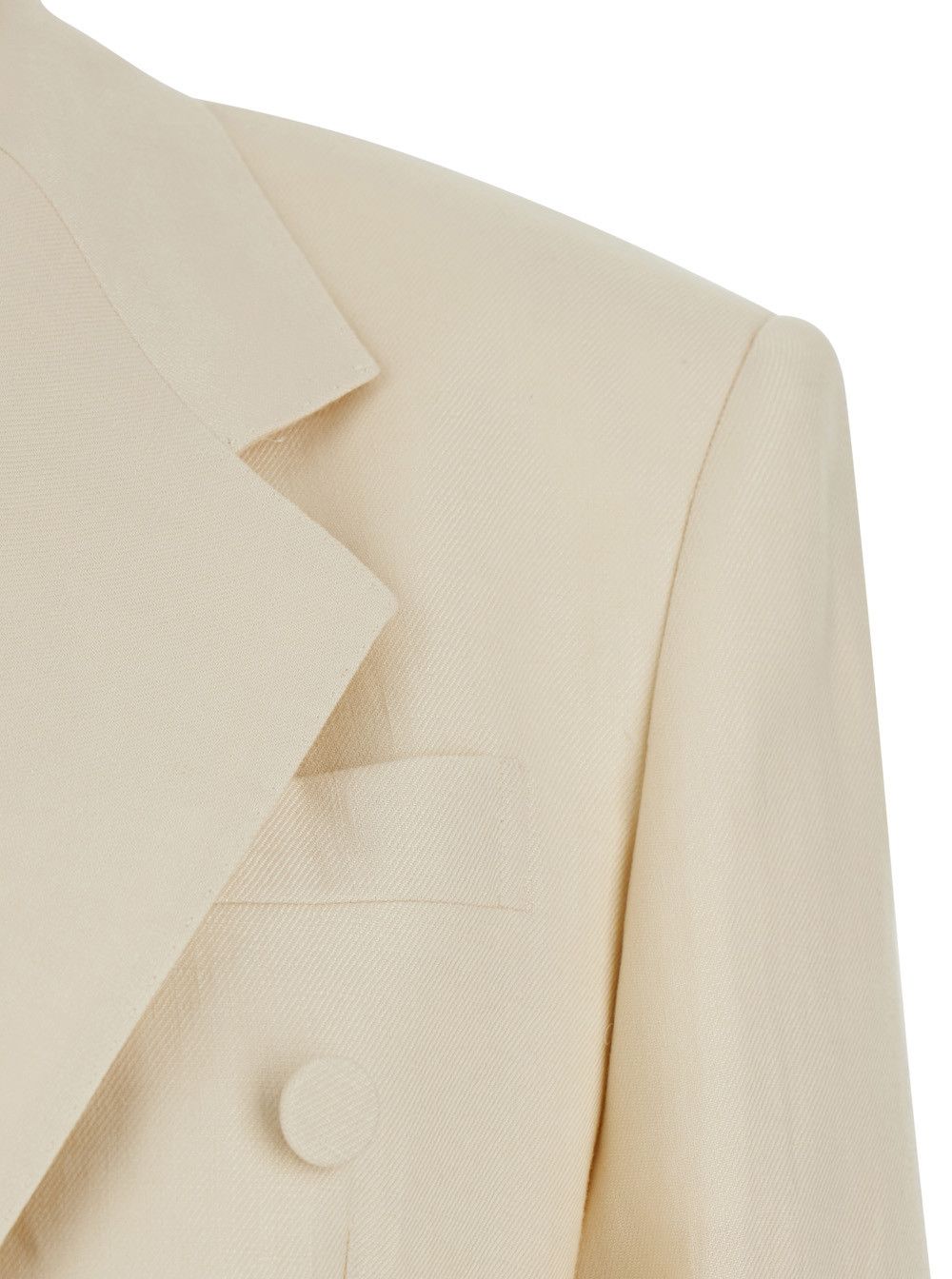 White Double-Breasted Suit with Notched Revers in Linen Woman