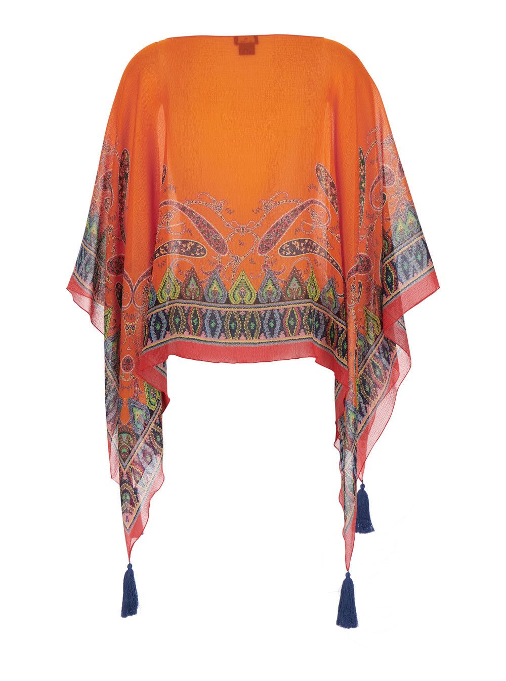 Etro Orange Cape with Front and Back Print and Orange Silk Tassel Detail for Women Size M / US 6-8 / IT 42-44 - 2 Thumbnail