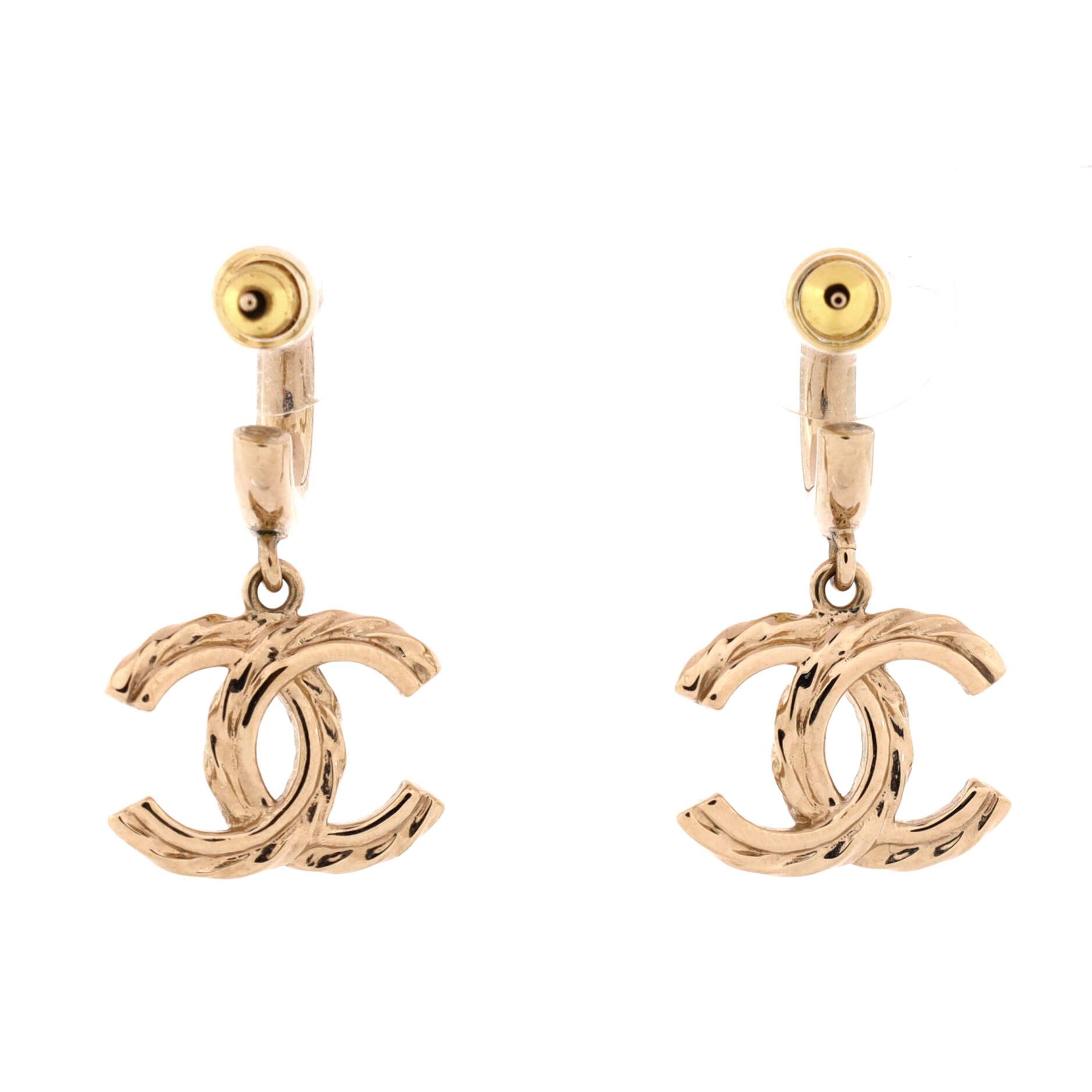 Chanel CC Drop Hoop Earrings Metal with Crystals Size ONE SIZE - 2 Thumbnail