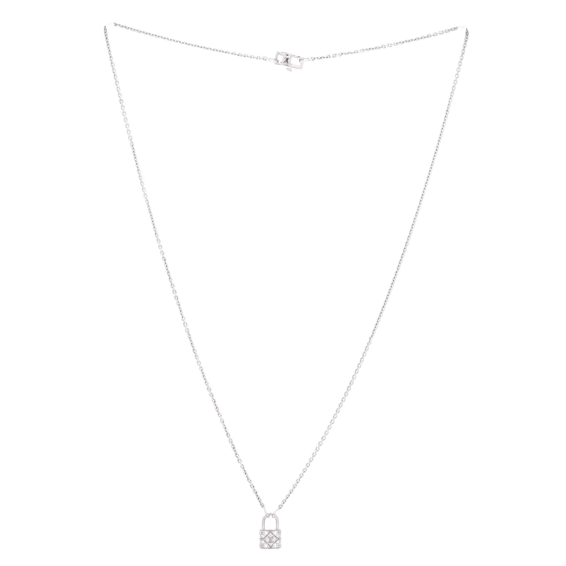 Louis Vuitton Lock Pendant Necklace 18K White Gold with Pave Diamonds Mini Size ONE SIZE - 2 Thumbnail