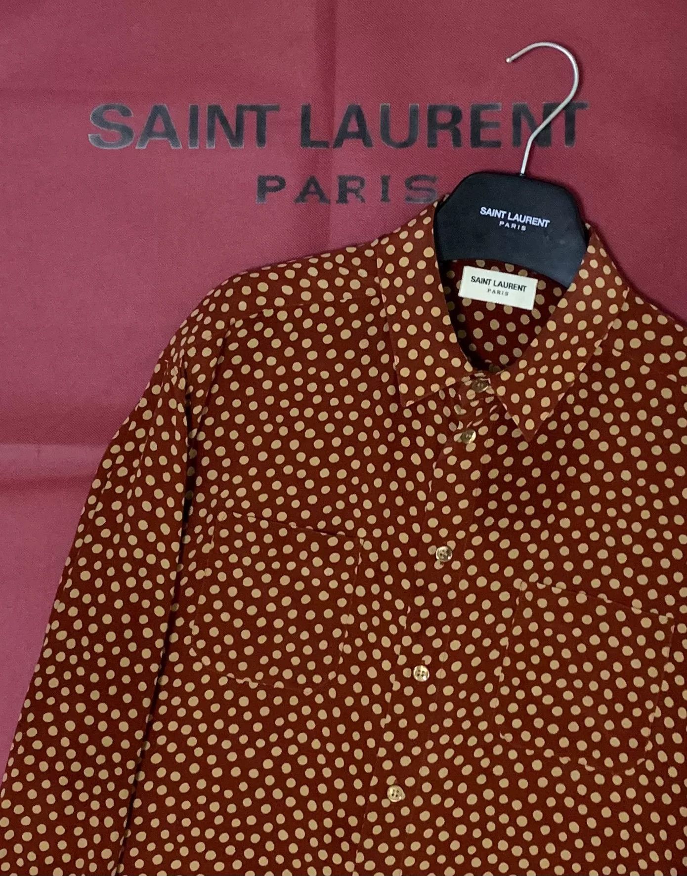 Saint Laurent Paris Saint Laurent Orange Silk Polka Dot Shirt Size US XS / EU 42 / 0 - 6 Thumbnail