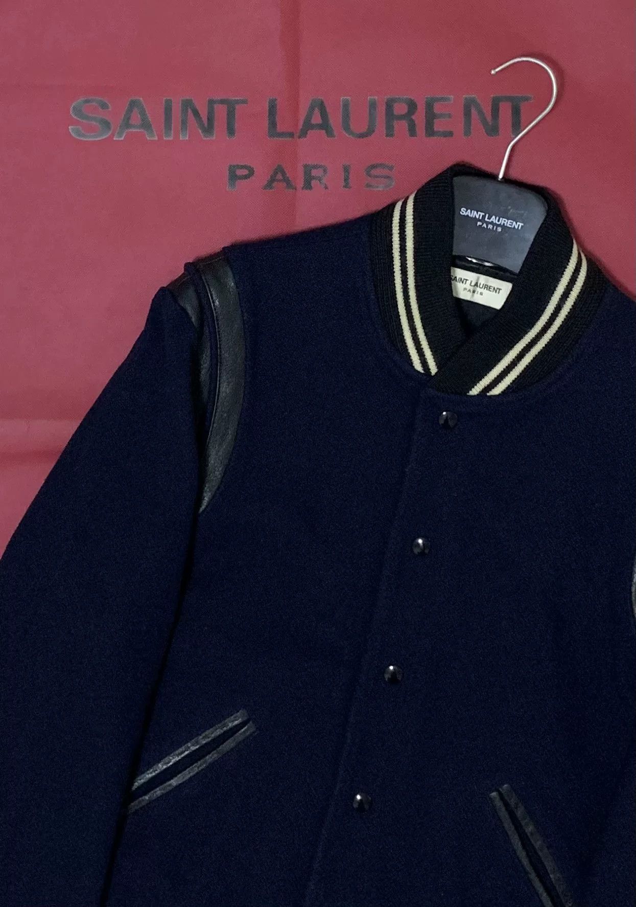 Saint Laurent Paris Saint Laurent Blue Wool Baseball Jacket Size US L / EU 52-54 / 3 - 8 Thumbnail