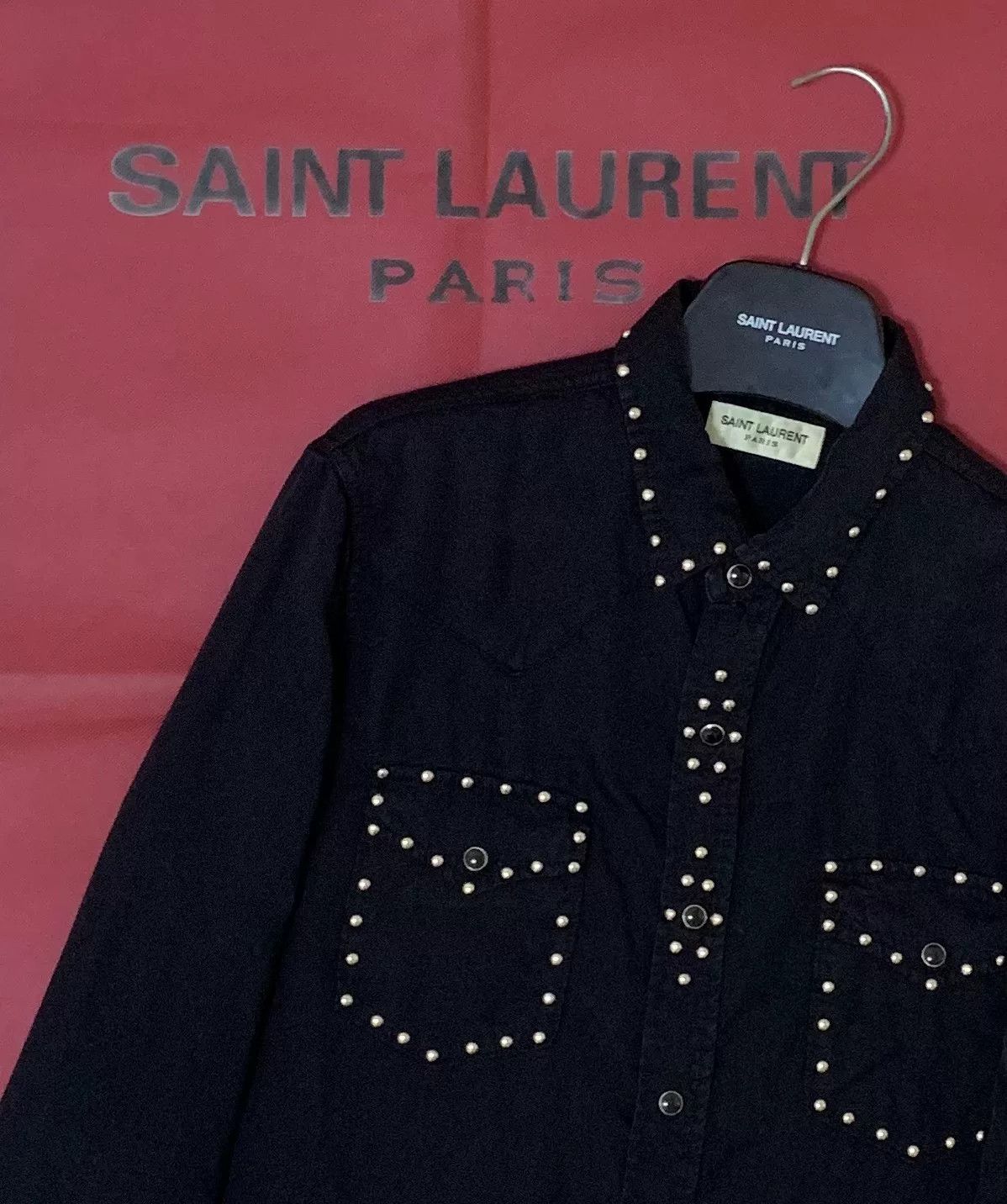 Saint Laurent Paris Saint Laurent Black Denim Shirt with Studs Size US L / EU 52-54 / 3 - 6 Thumbnail
