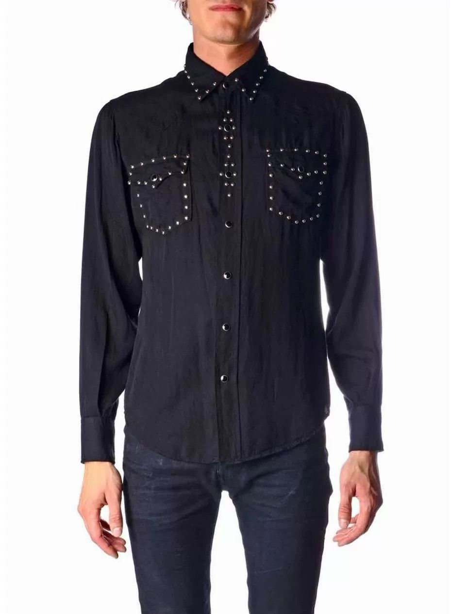 Saint Laurent Paris Saint Laurent Black Denim Shirt with Studs Size US L / EU 52-54 / 3 - 7 Thumbnail