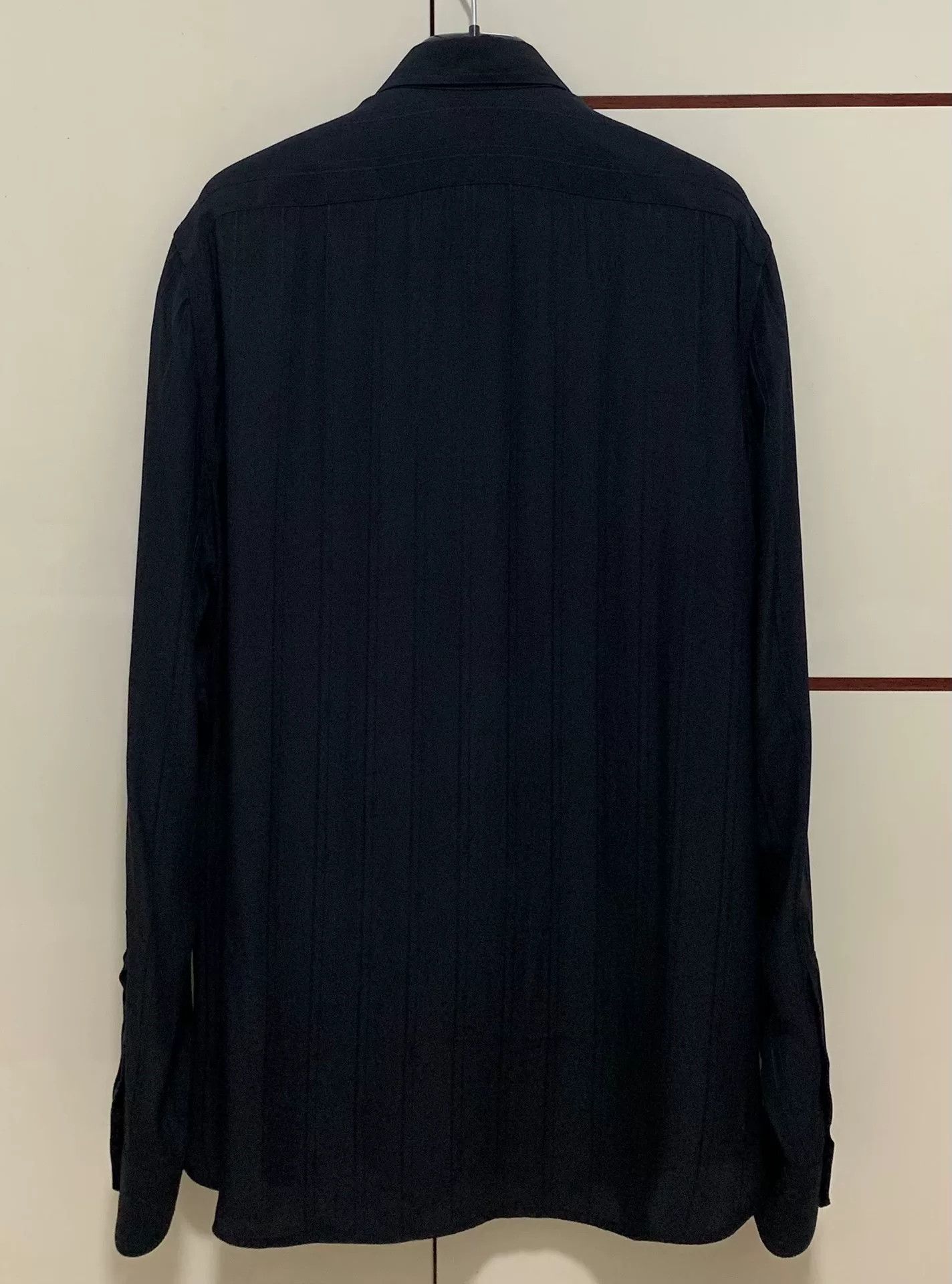 Saint Laurent Paris Saint Laurent Black Silk Striped Shirt Size US M / EU 48-50 / 2 - 2 Thumbnail