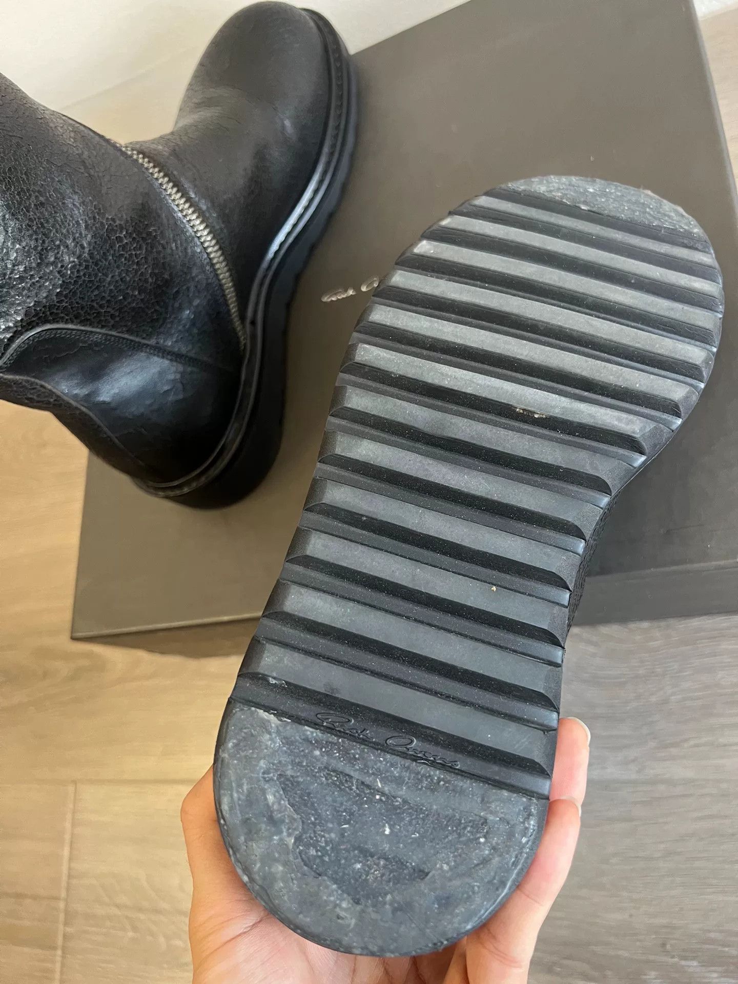 Rick Owens Black Leather Combat Boots