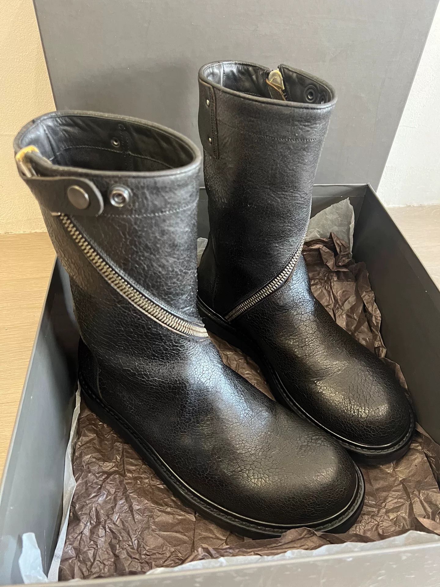 Rick Owens Black Leather Combat Boots