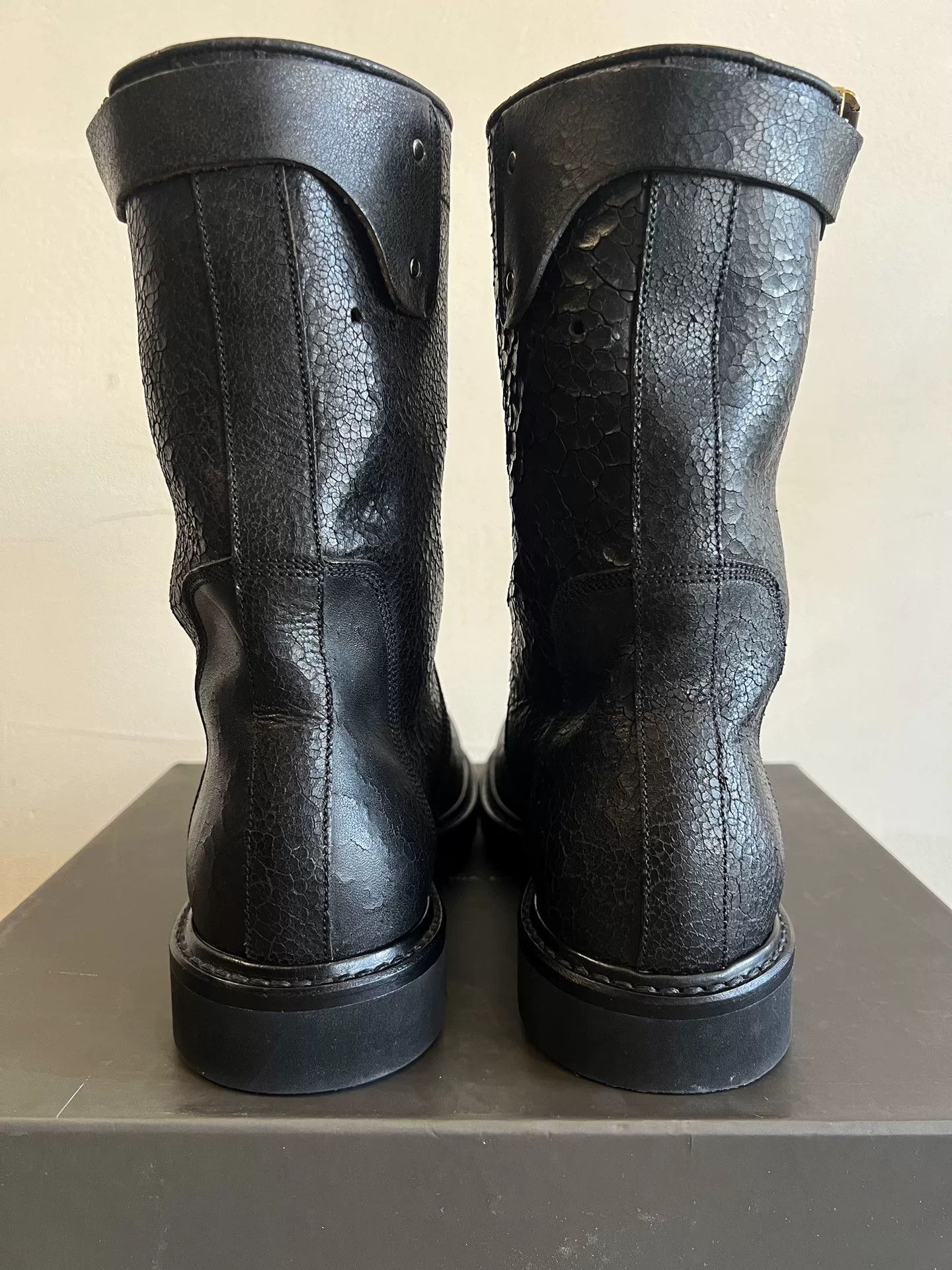 Rick Owens Black Leather Combat Boots