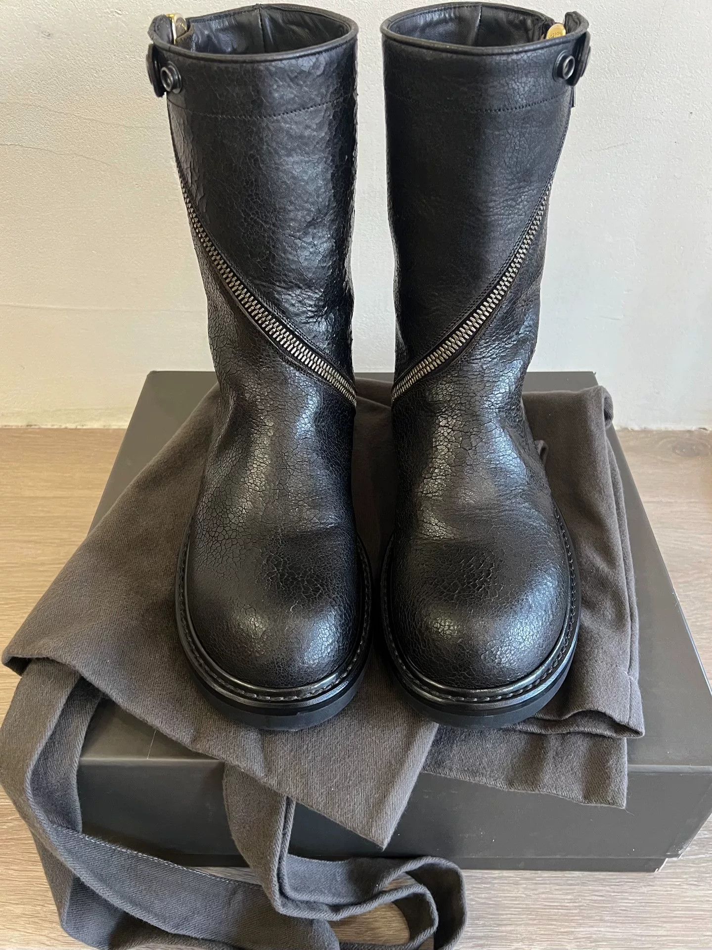 Rick Owens Black Leather Combat Boots