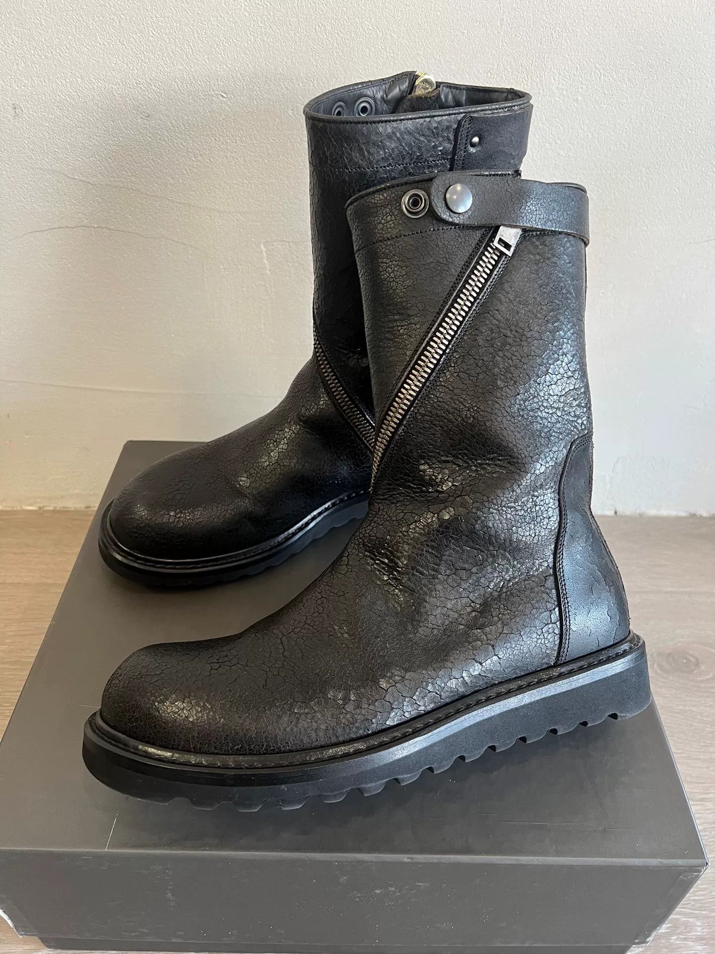 Rick Owens Black Leather Combat Boots