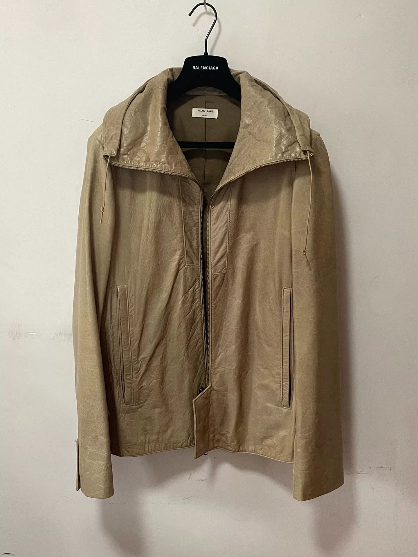 Helmut Lang Helmut Lang Beige Leather Hooded Jacket Size US M / EU 48-50 / 2 - 3 Thumbnail