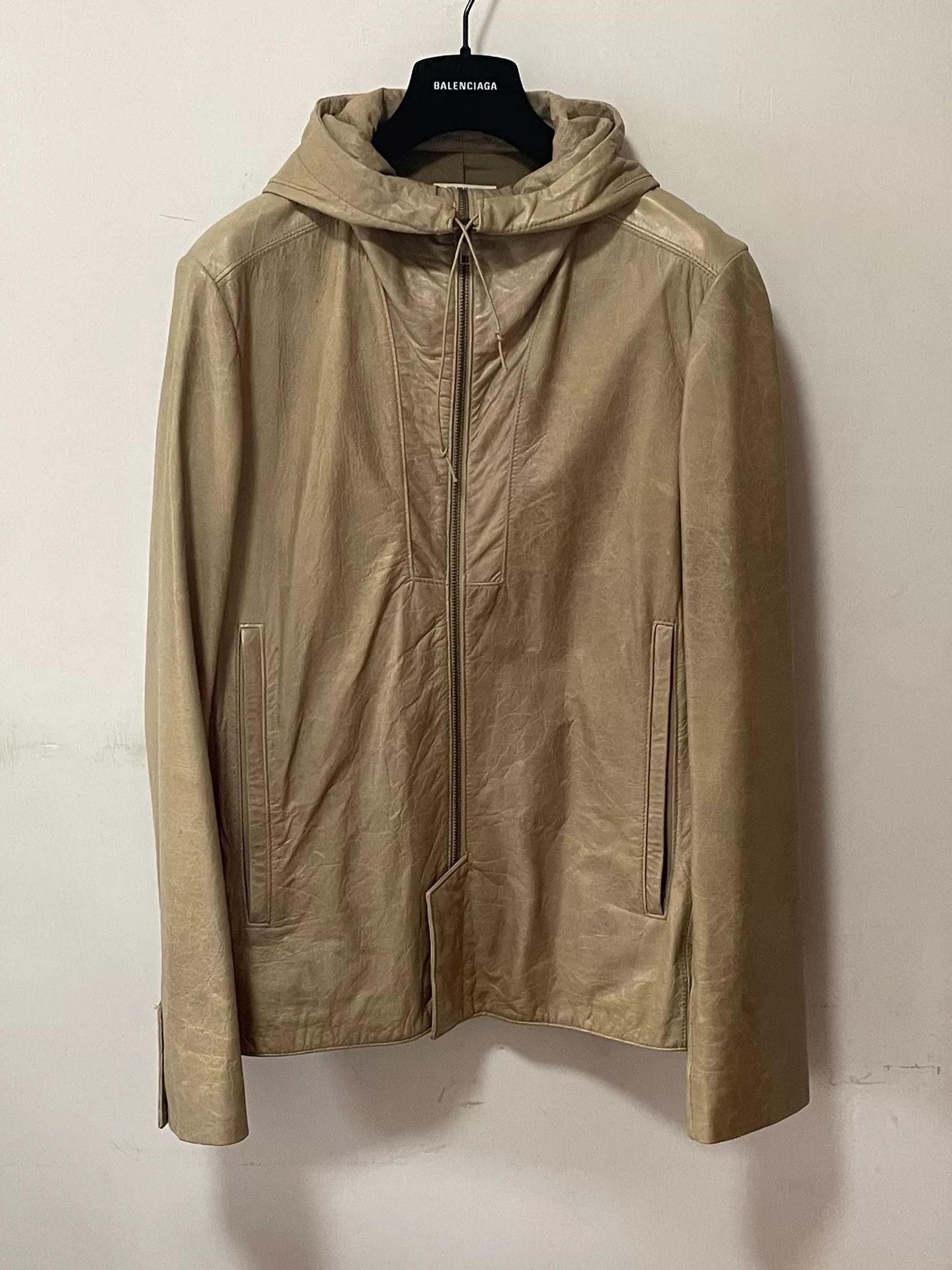 Helmut Lang Helmut Lang Beige Leather Hooded Jacket Size US M / EU 48-50 / 2 - 2 Thumbnail