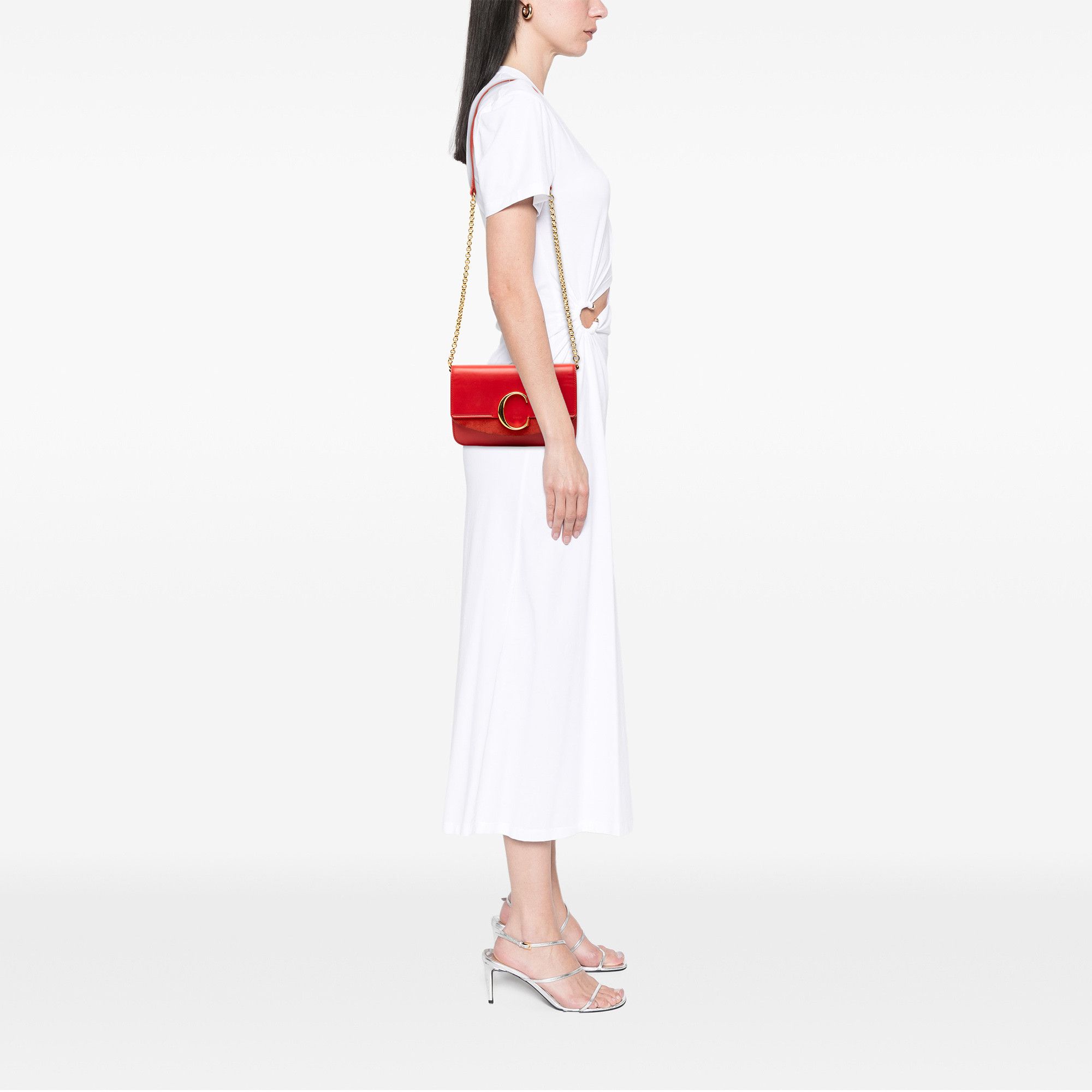 Salvatore Ferragamo Salvatore Ferragamo Small Calfskin and Suede C Clutch With Chain Size ONE SIZE - 7 Thumbnail