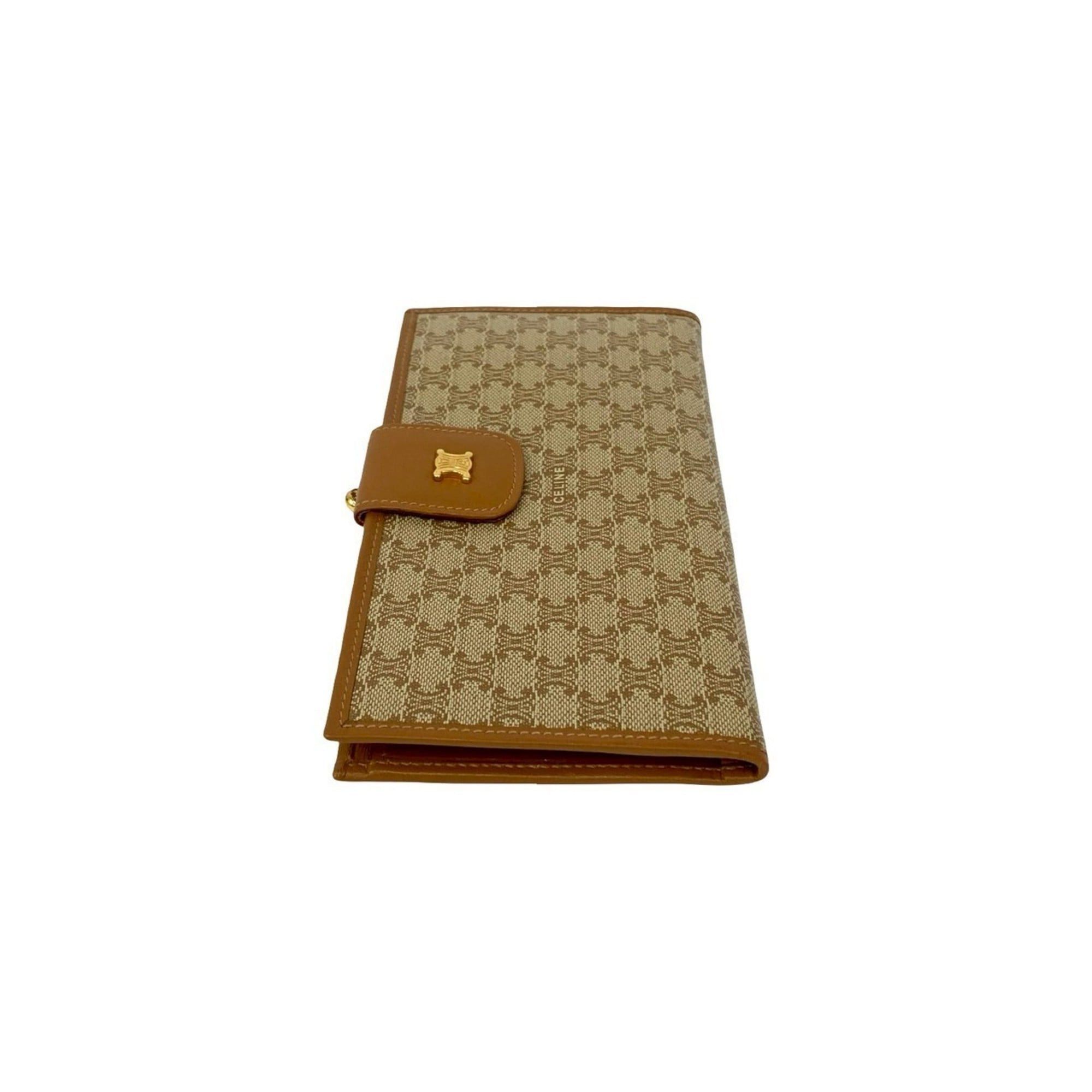 Celine CELINE Macadam Triomphe Logo Leather Bifold Clasp Long Wallet Beige Brown 37447 Size ONE SIZE - 4 Thumbnail
