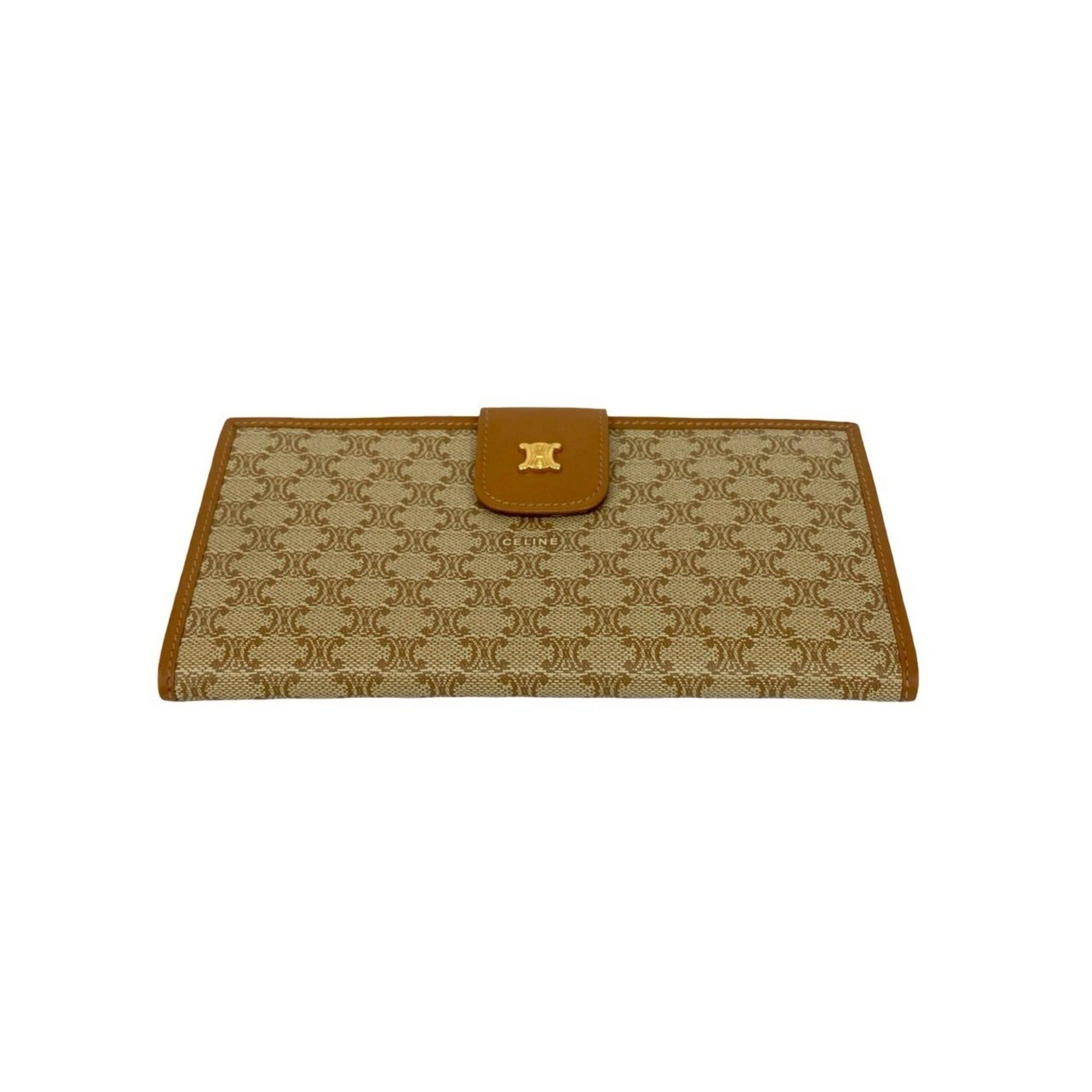 Celine CELINE Macadam Triomphe Logo Leather Bifold Clasp Long Wallet Beige Brown 37447 Size ONE SIZE - 6 Thumbnail