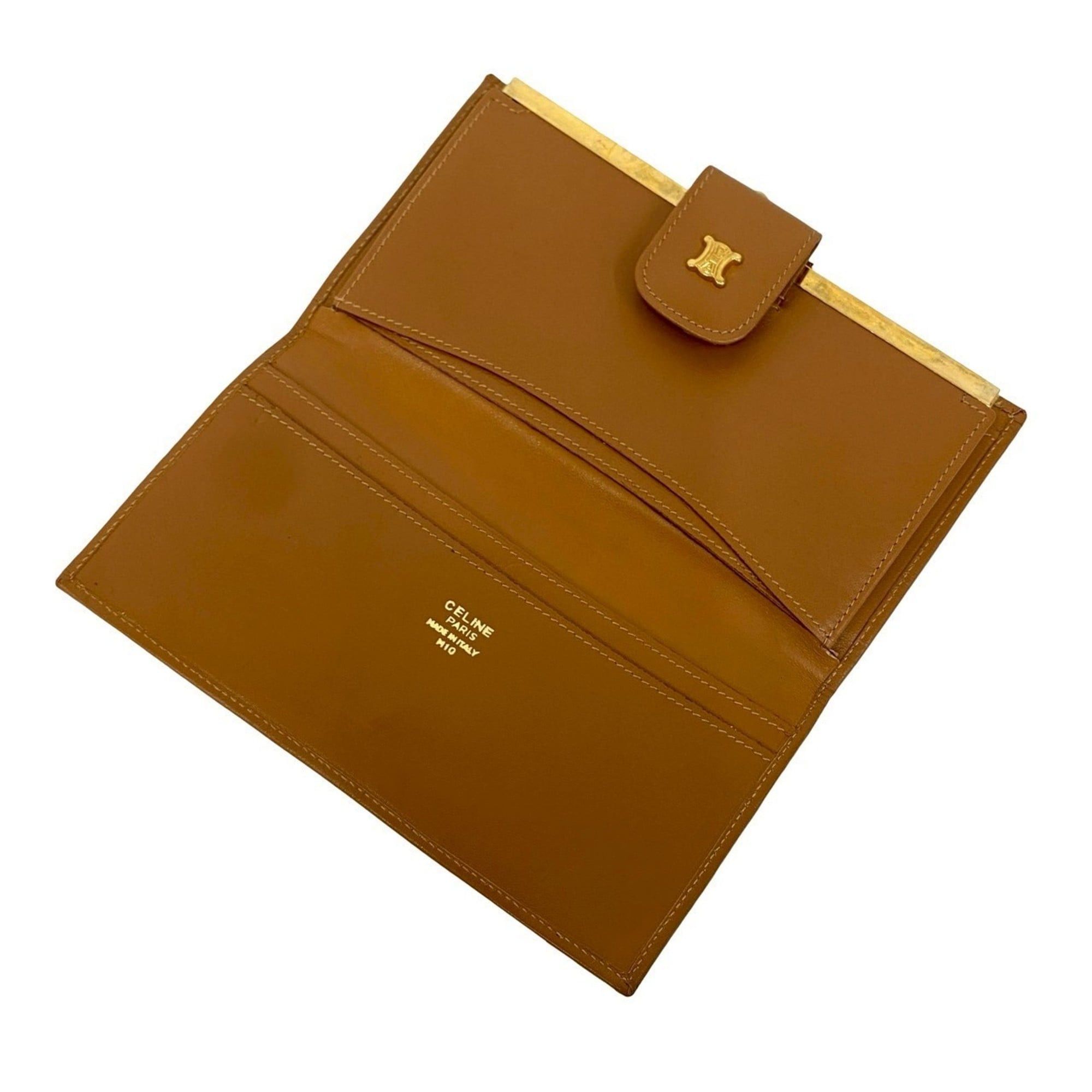 Celine CELINE Macadam Triomphe Logo Leather Bifold Clasp Long Wallet Beige Brown 37447 Size ONE SIZE - 7 Thumbnail