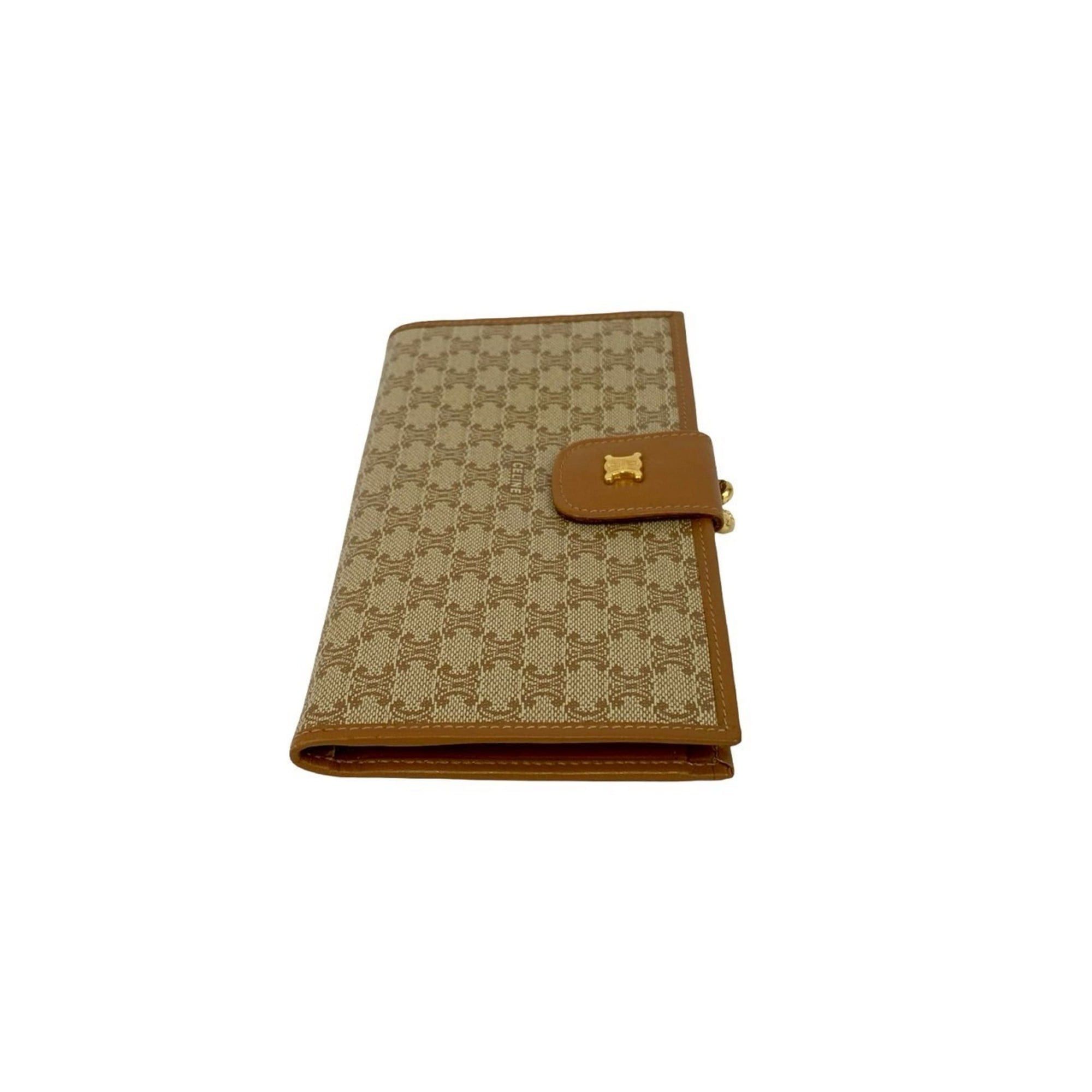 Celine CELINE Macadam Triomphe Logo Leather Bifold Clasp Long Wallet Beige Brown 37447 Size ONE SIZE - 5 Thumbnail