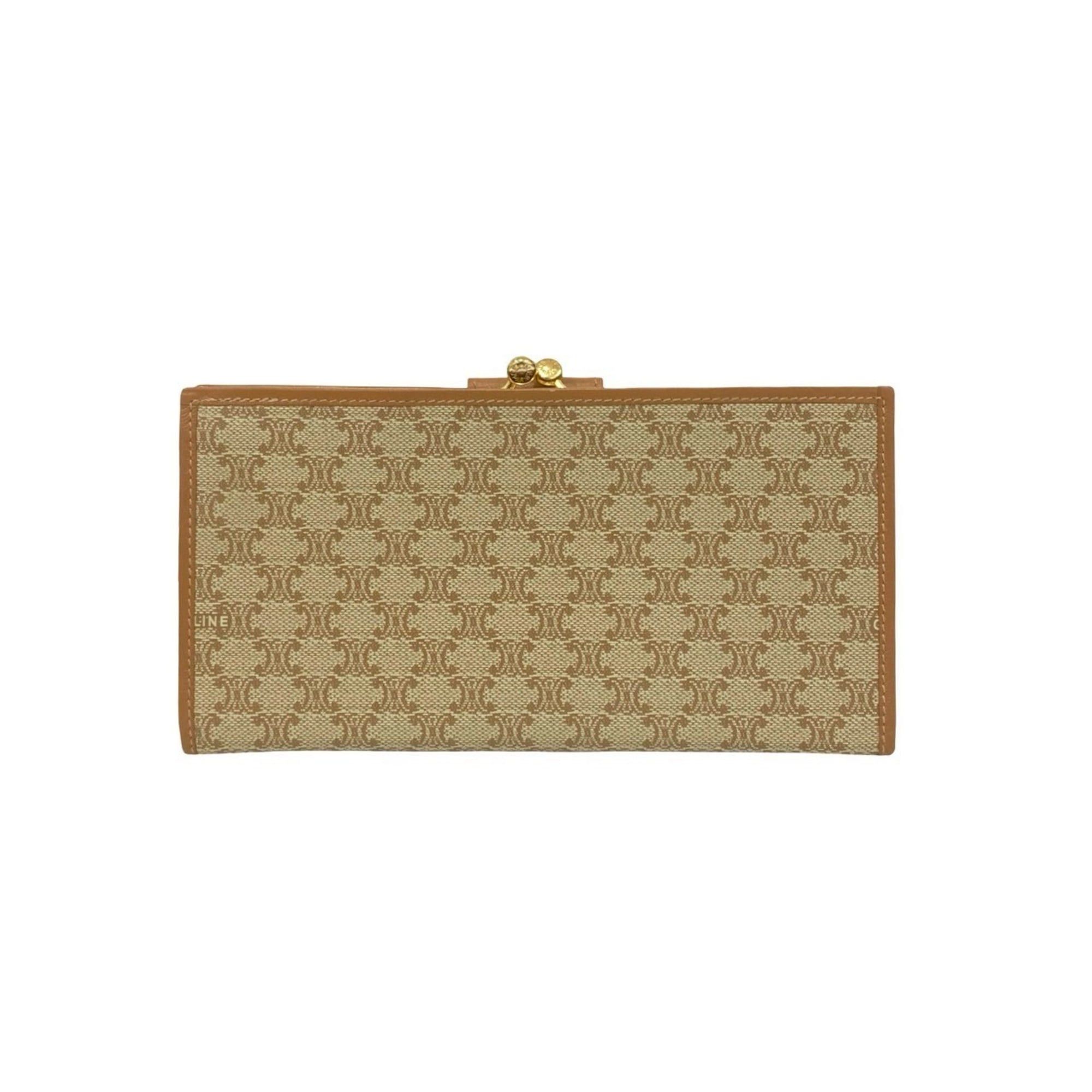 Celine CELINE Macadam Triomphe Logo Leather Bifold Clasp Long Wallet Beige Brown 37447 Size ONE SIZE - 2 Thumbnail