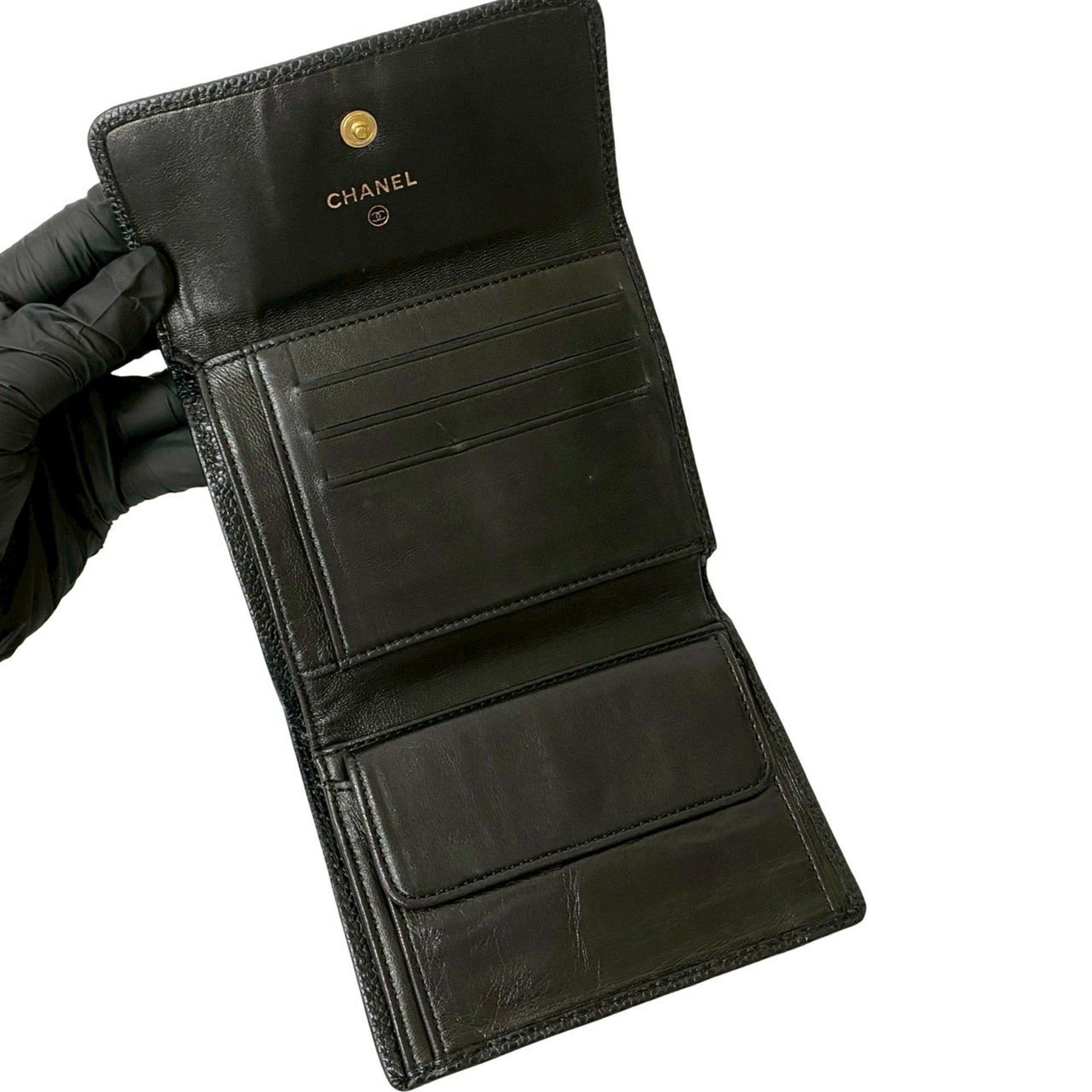 Chanel CHANEL Coco Mark Caviar Leather Tri-fold Wallet Black 32964 Size ONE SIZE - 7 Thumbnail