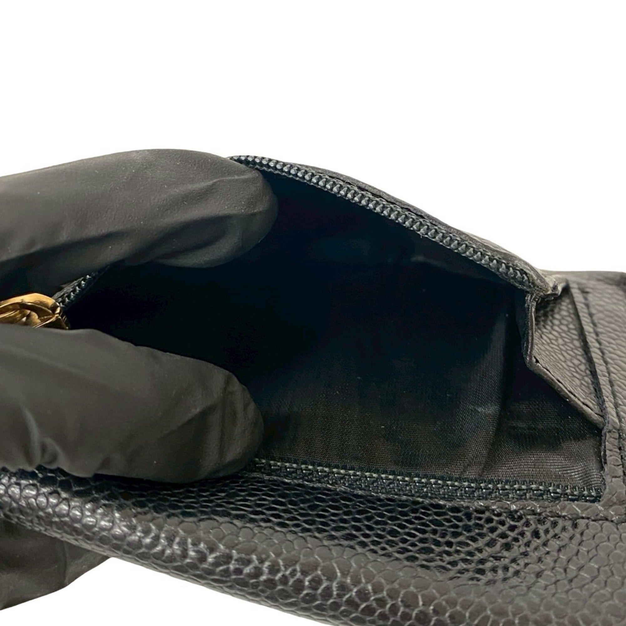 Chanel CHANEL Coco Mark Caviar Leather Tri-fold Wallet Black 32964 Size ONE SIZE - 10 Thumbnail