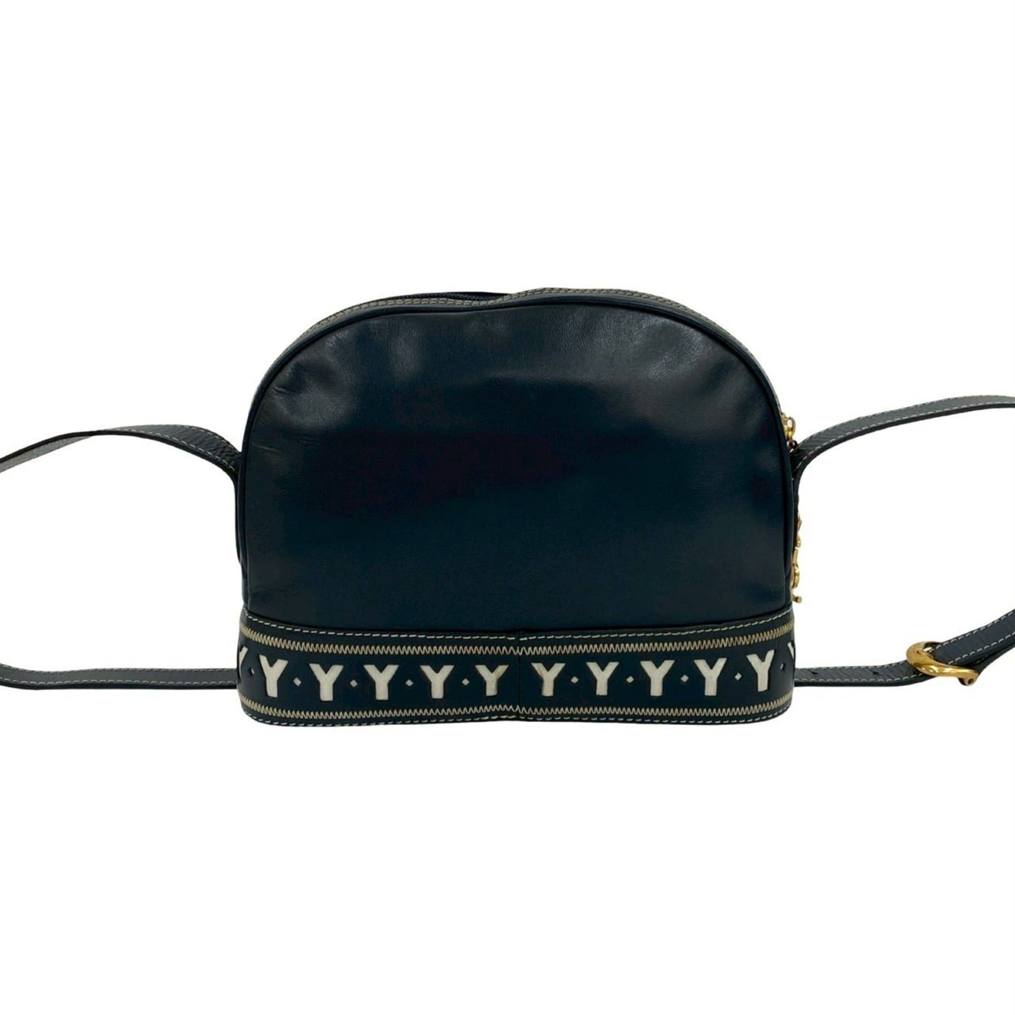Yves Saint Laurent Yves Saint Laurent YSL Logo Cutout Leather Shoulder Bag, Navy, 33956 Size ONE SIZE - 3 Thumbnail